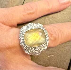 Judith Ripka Sterling Silver Citrine & Diamonique Ring size 5